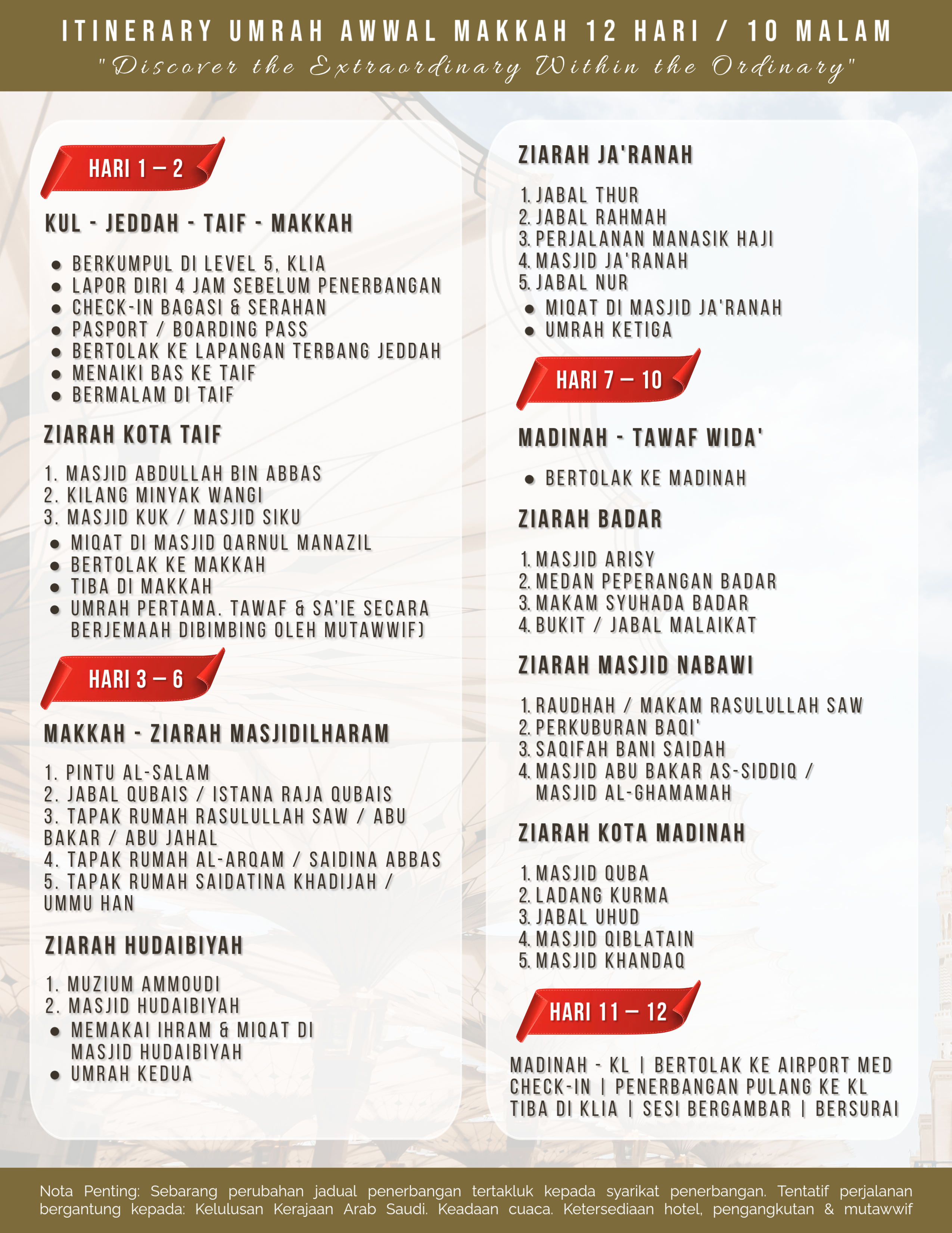 Itinerary Umrah Awwal Makkah 12 Hari 10 Malam